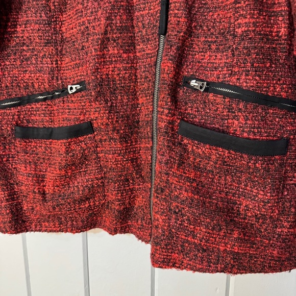 Lucky Brand red and black tweed moto jacket asymmetrical zip closure.‎ Size L - Picture 6 of 16